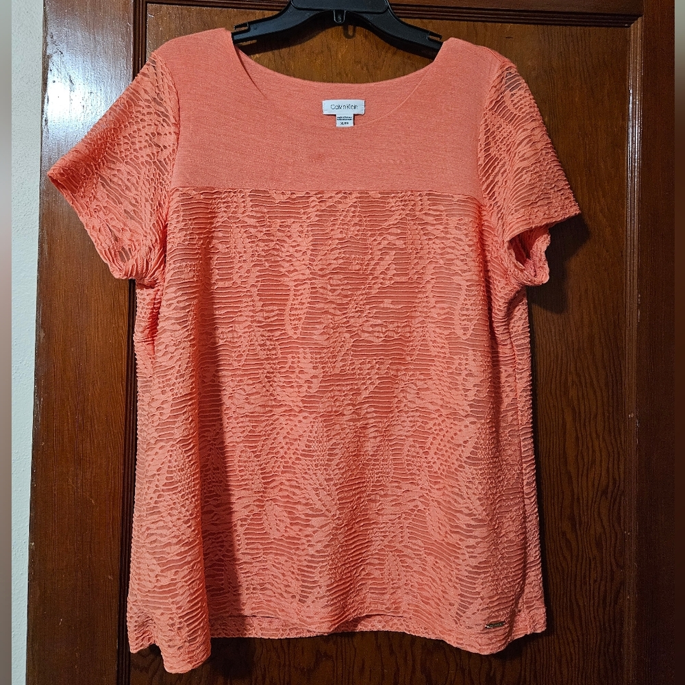 Calvin Klein Layered Short Sleeve Salmon Top Blouse Size XL
